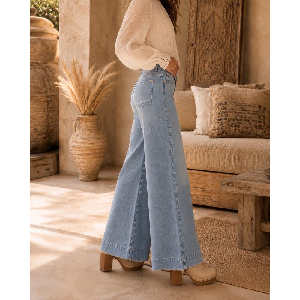 70s Inspired Wide Leg Jeans 7 For All Mankind Modern Dojo Tailorless Boho NWT 28 - Picture 2 of 16